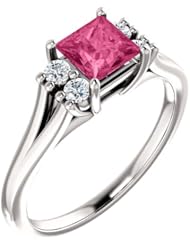 Platinum 5.00x5.00mm Princess Cut Pink Tourmaline and Diamond Ring -- LIFETIME WARRANTY
