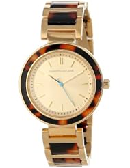 Kenneth Jay Lane Womens KJLANE-2003  Gold Dial Gold Ion-Plated Stainless Steel and Brown Tortoise Resin Watch