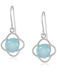 Sterling Silver 8mm Round Blue Chalcedony Earrings