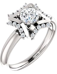 18K White Gold Round Cut Diamond Geometric-Inspired Ring -- LIFETIME WARRANTY