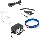 Nokia N85 Accessory Bundle- Stereo Headset Hands-free + Auto Car Vehicle Charger + Home Wall Travel Charger + USB Data Cable + Free Stars Stripes Wristband