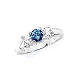 3 Diamond Anniversary Band 3/4 ct. in 14K White Gold with Blue Center Diamond
