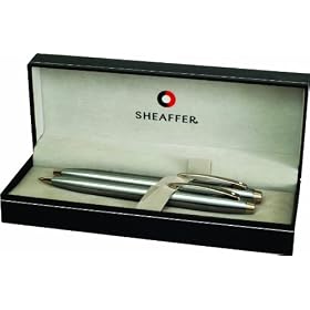 Sheaffer 100 Ballpoint Pen and Mechanical Pencil Set Featuring Nickel Plate Trim - Brushed Chrome