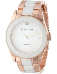 Anne Klein Womens AK/1436WTRG Genuine Diamond Dial Rose Gold-Tone and White Ceramic Bracelet Watch