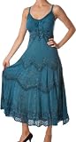 AA4012 - Stonewashed Rayon Embroidered Adjustable Spaghetti Straps Long Dress ( Various Colors & Sizes ) - Steel Blue/S/M