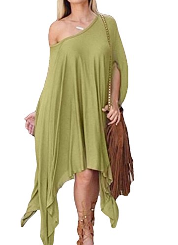 Women's Asymmetry Loose Tunic Tops Scoop Neck Short Sleeve Dress Poncho Cape Top Blouse,Light Green,XX-Large
