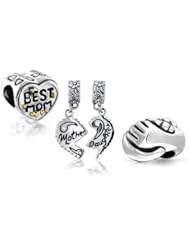 Bling Jewelry 925 Silver Best Mom Mother Daughter Heart Charm Holding Hands Set