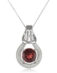 10k Gold Round-Cut Garnet and Diamond Pendant Necklace (0.03 cttw, I Color, I2 Clarity), 18"