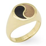 Black Coral Yin Yang Ring with Gold Coral in 14K Yellow Gold - Small