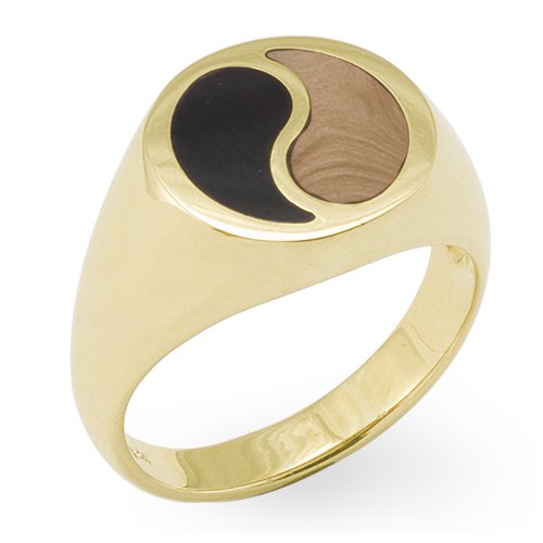 Black Coral Yin Yang Ring with Gold Coral in 14K Yellow Gold - Small