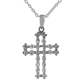 Sterling Silver Parallel Lines CZ Cross Pendant