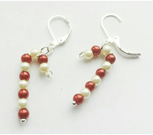 Beaded candy cane earrings, Christmas earrings, holiday earrings, miniature candy cane earrings, crystal and pearl peppermit stick earrings