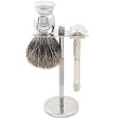 Parker 60R Safety Razor Shave Set - Includes Pure Badger Brush, Stand & Parker 60R Butterfly Open Safety Razor