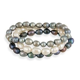 Baroque Freshwater Cultured Pearl White, Grey, Peacock 3 Set Bracelets