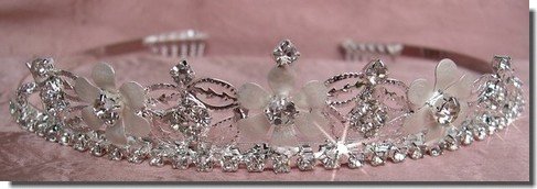 Bridal Wedding Tiara Crown With White Flowers 46525