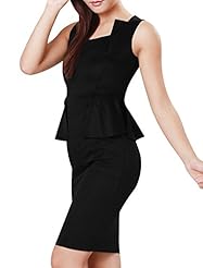 Fitted  Peplum Square Neck Empire   Waistline Polyester/Spandex  Dress With Ruffles