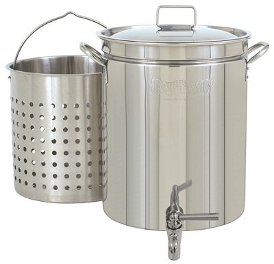 Bayou Classic 1184 Stockpot with Spigot and Basket, 44-Quart