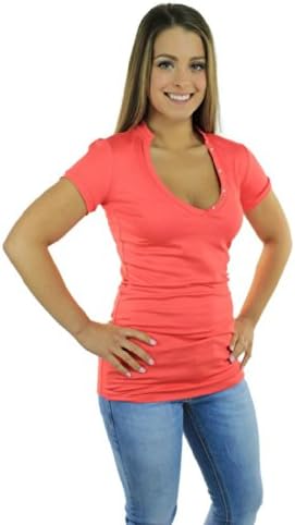 Mayo Chix short-sleeve top with faux pearl snaps décor, 'Nisbett', Coral, OS
