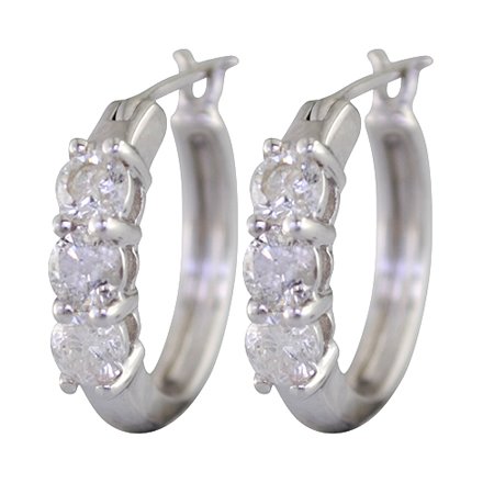 1.50 Ct. Round Cut Three-Stone Diamond Hoop Earrings in 14K White Gold