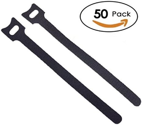 Kassagdin Microfiber Cloth Hook &amp; Loop Reusable Fastening Cable Ties 6 Inch Set of 50 Black