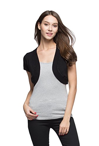 Sofishie Trendy Short Sleeve Shrug Open Cardigan - Black - Medium