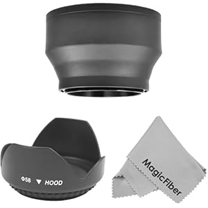 Essential Hood Set for 58MM DSLR Cameras - Includes: Soft Rubber Lens Hood + Tulip Flower Lens Hood + Premium MagicFiber Microfiber Cleaning Cloth
