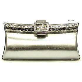 Silver Katheleen Metallic Faux Leather Clutch Bag Purse Handbag