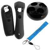 GTMax Black Move Quad Charger charging dock station + 2pcs Black Silicone Case + Wrist Strap Lanyard for Sony Playstation PS3
