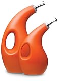 Rachael Ray Stoneware EVOO Oil and Vinegar Dispensing Bottle Set, 2-Piece, Orange