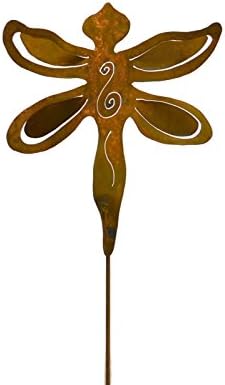 Oregardenworks Outdoor Garden Decor, Rusty Metal Yard Art, Dragonfly Garden Stake