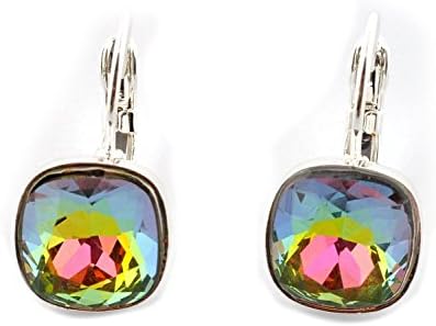 Greatmate Aurora Borealis Decorative Edge Cushion Cut Huggy Earrings