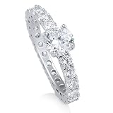 Sterling Silver Round Cubic Zirconia Solitaire Ring With Side Stones - Nickel Free Valentine Engagement Ring