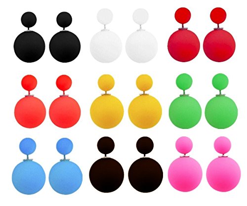Yueton 9 Pairs Colorful Classic Matte Button Pearl Studs Earrings, Double Ball Earring, Jewelry Piercing Ear Ring