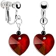 Handcrafted Sterling Ruby Angelic Heart Black Clip Earrings