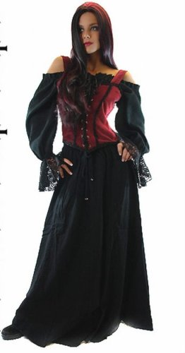 MITTELALTER MARKETENDERIN GEWAND KLEID 3 TEILIG M/L Schwarz- Weinrot
