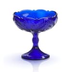 Large Cobalt Blue Glass Inverted Thistle Compote Bowl on Pedestal
