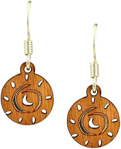 Twig Designer Lazer Cut Cherry Wood Circle Dangle Earrings with Silver Plated Foil