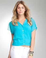 Flutter Sleeve Button Down Blouse