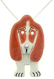 Basset Hound Dog w/ Swinging Legs Enameled Pendant Necklace