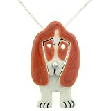 Basset Hound Dog w/ Swinging Legs Enameled Pendant Necklace