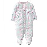 カーターズ（Carter's)女の子用パイル地ホワイトxピンク＆グリーンチェリー柄足つきカバーオール 新生児 3months 3ヶ月用 (55-61cm) 女の子用白タオル地足付ロンパース [並行輸入