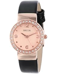 Breda Womens 2368-Rosegold/Black Jennifer Rhinestone Mini Bezel Slim Watch