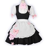 【8mm】 ピュアカラー♪ロリータメイド風ワンピース 5色 (ブラック・Mサイズ)