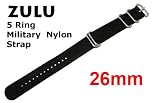 Gents 26mm Black 5 Ring Zulu Nylon Military Watch Strap
