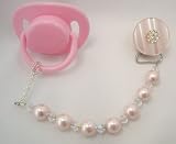 Baby Pink Big Pearl and Crystals Pacifier Clip