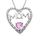Sterling Silver and Heart Created Pink Sapphire Diamond Mom Heart Pendant Necklace 18