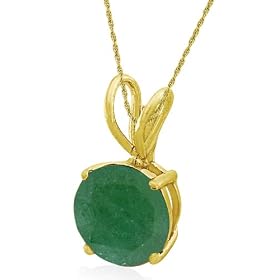 Gold Overlay Sterling Silver 8mm Round Emerald Pendant w/ Light Rope Chain, 18