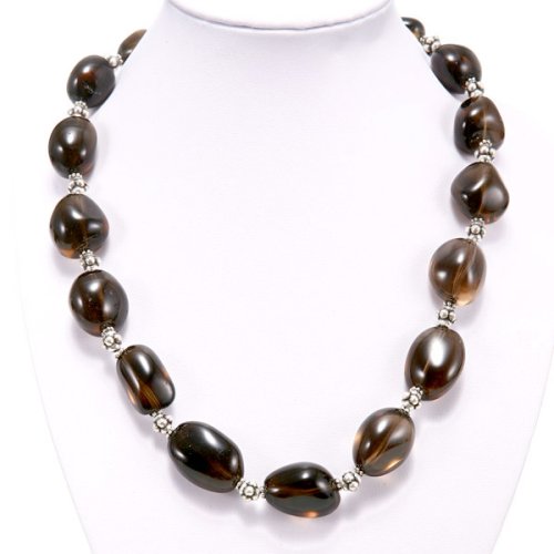 Handmade Smoky Quartz Necklace With Silver Beads