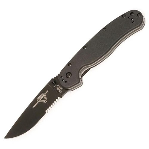 Ontario Knife Ontario Rat Series, Folding Knife with 3.25 Black Stainless Steel 1/2 Serrated Blade, & Black Nylon Handle, Overall Length 8.620.