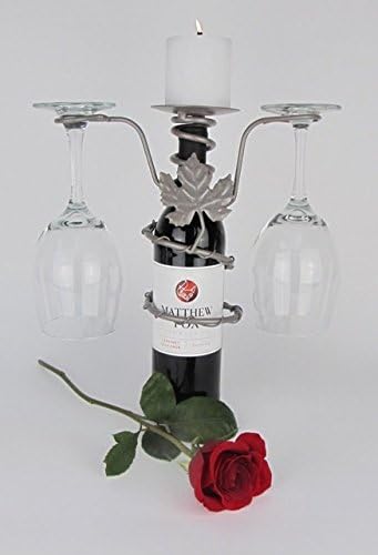 Metrotex Designs 29595 Grapevine Design 2-Stem Wine Bottle Pillar Candleholder-Pewter Powder Coat Finish